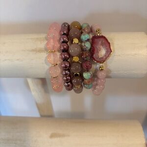 NWT beaded gemstone stretch bracelet set of five